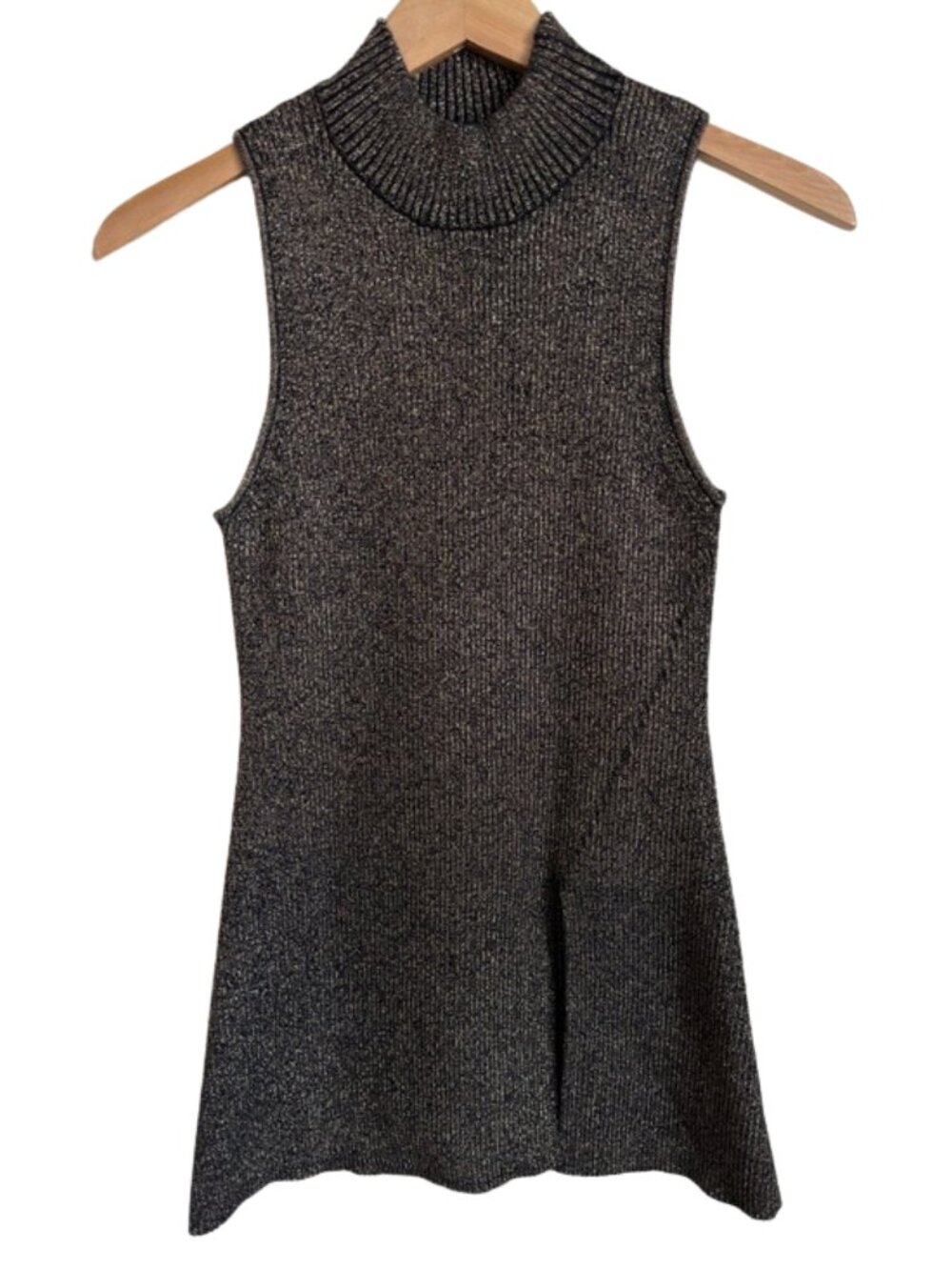 House of Harlow 1960 Metallic Rib Knit Sweater Tank Top L Mock Neck Shimmer